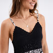Robe longue col en V haut effet crochet ecru femme