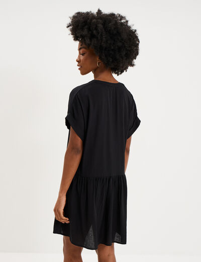Robe courte fluide bas volants noir femme