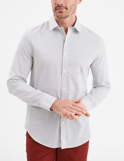 Chemise droite imprim&eacute;e manches longues ecru homme