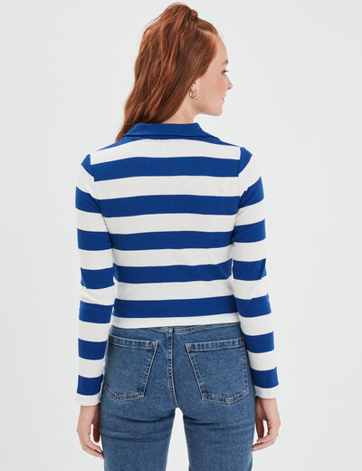 T-shirt court col polo côtelé Creeks bleu femme