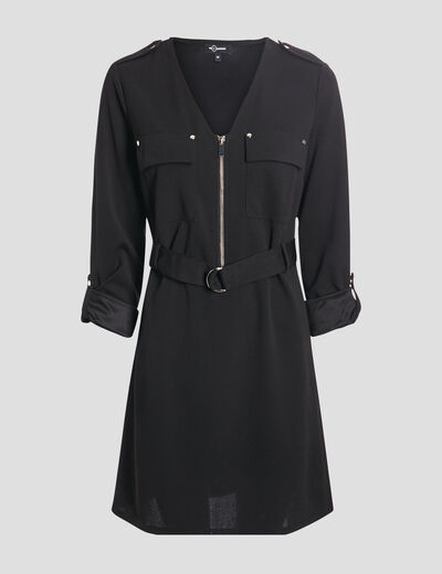 Robe trapèze ceinturée noir femme