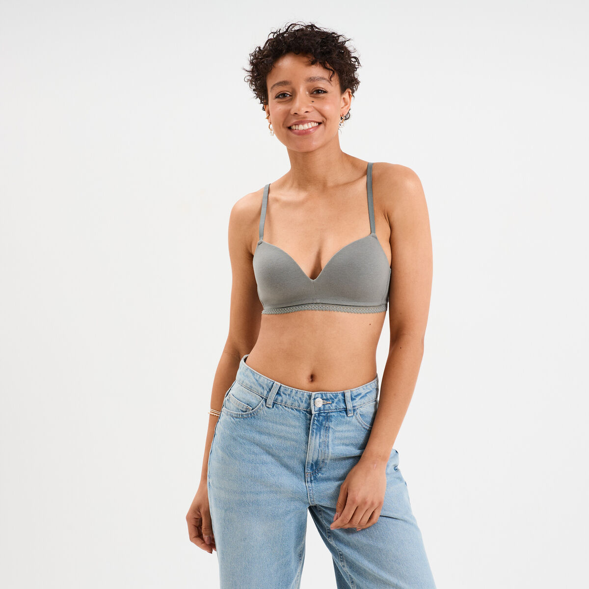 Soutien-gorge triangle paddé coton vert kaki femme