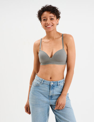 Soutien-gorge triangle paddé coton vert kaki femme