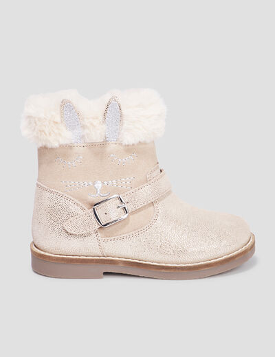 Bottes en cuir détails fausse fourrure rose fille