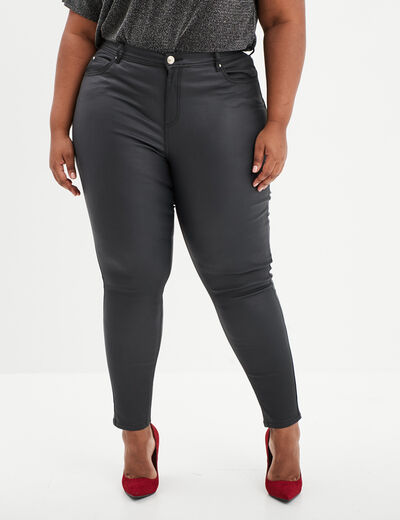 Pantalon enduit coupe skinny noir femme grande taille