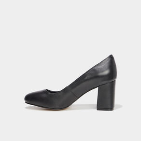 Escarpins à talons carrés en cuir noir femme