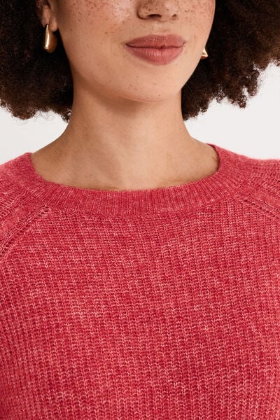 Pull col rond manches longues rose cerise femme