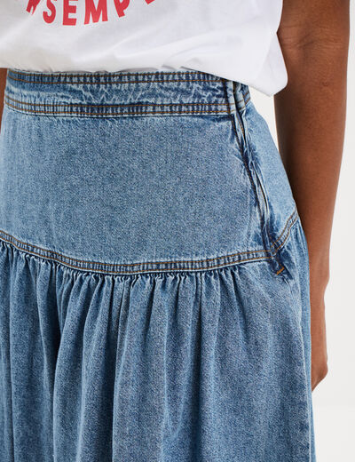 Jupe longue en jean large coton denim stone femme