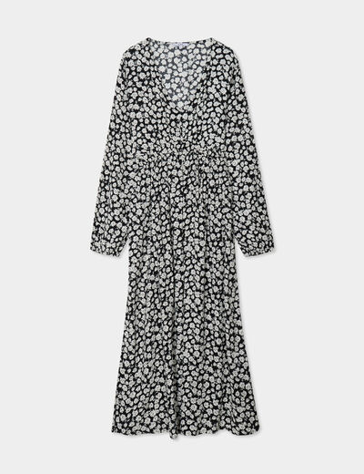Robe midi empire fluide col en V noir femme