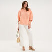 Blouse fluide oversize manches 3/4 coton rose saumon femme