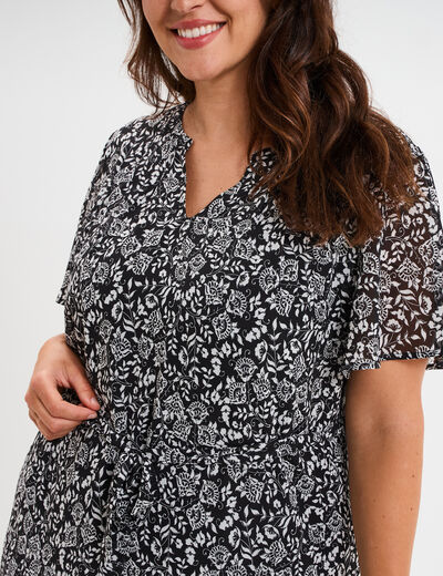 Robe col tunisien manches courtes noir femme grande taille