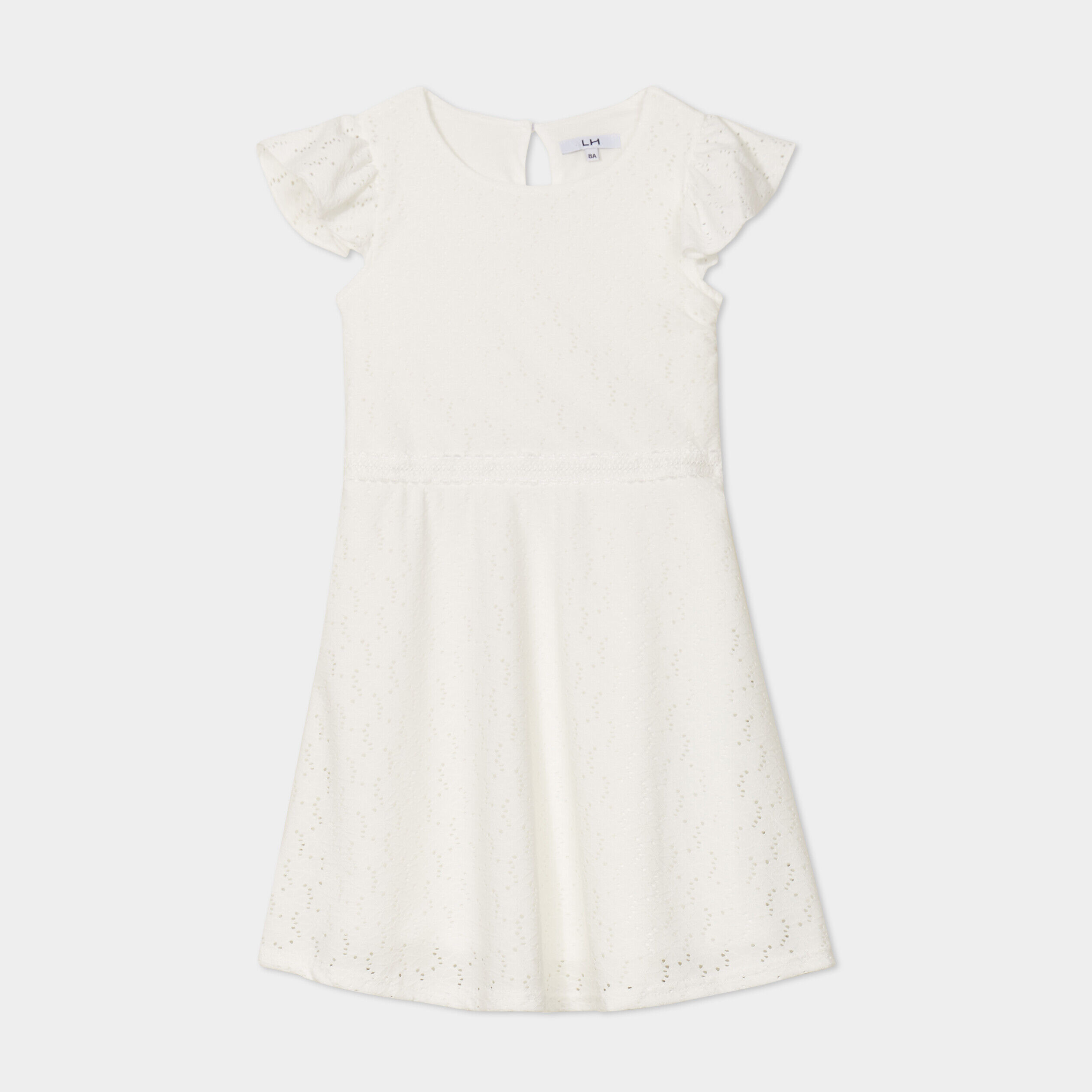 Robe broderie anglaise manches volants ivoire fille LH
