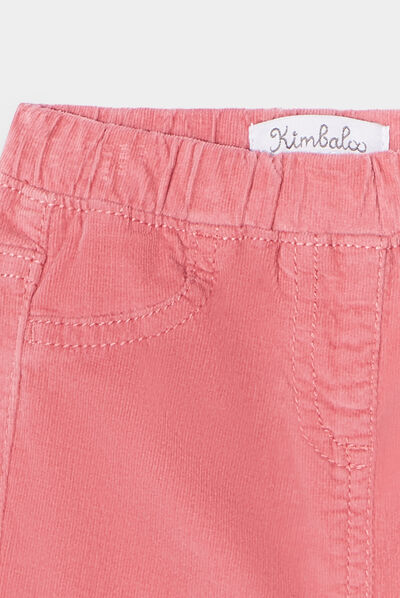 Pantalon velours côtelé coton vieux rose bébé fille