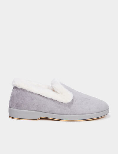 Chaussons avec col &agrave; fourrure gris femme