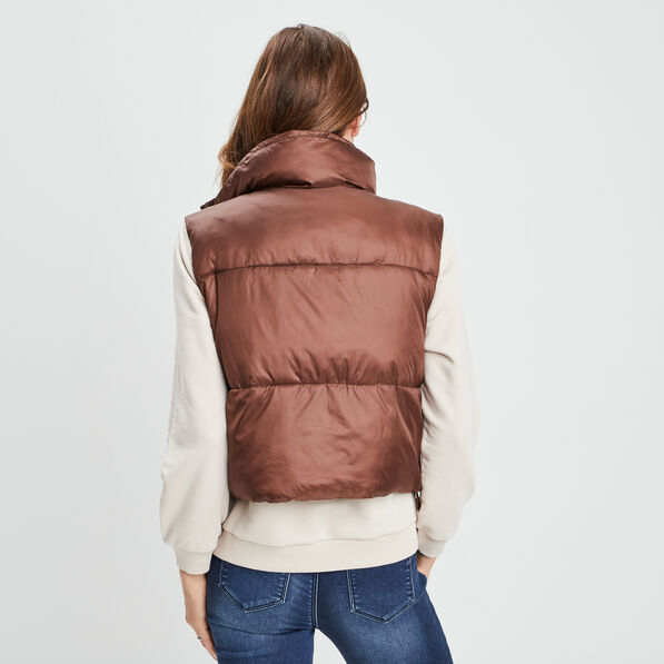 doudoune droite courte sans manches marron femme Doudoune droite courte sans manches marron femme