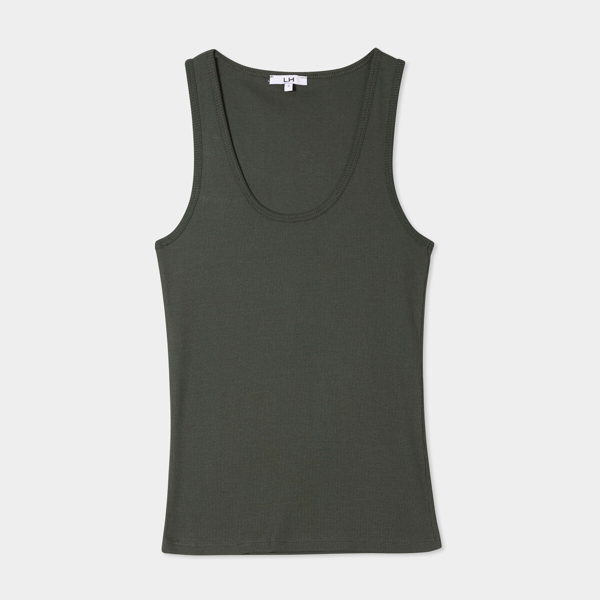 Débardeur col rond côtelé coton vert kaki femme