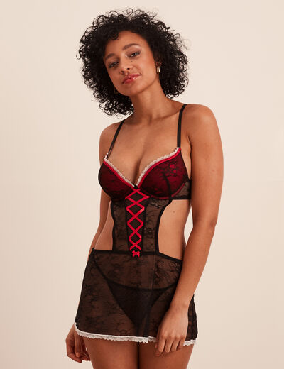 Combinette avec laçage en dentelle noir femme