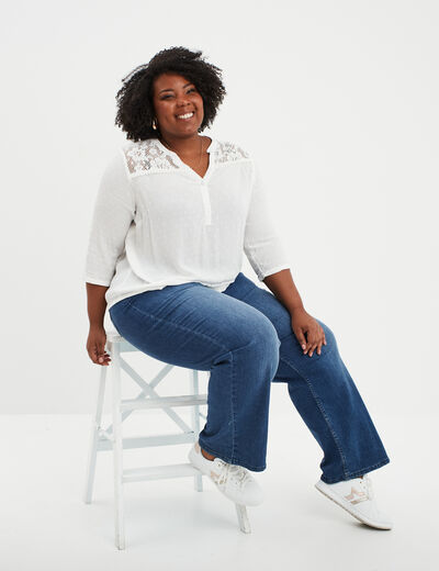 Blouse plumetis avec épaules dentelle blanc femme grande taille