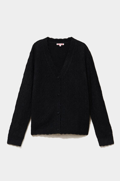 Gilet cardigan ajour&eacute; manches longues noir femme