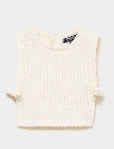 Pull sans manches nou&eacute; blanc b&eacute;b&eacute; fille