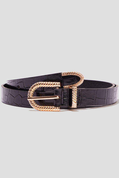 Ceinture aspect croco vernis noir femme