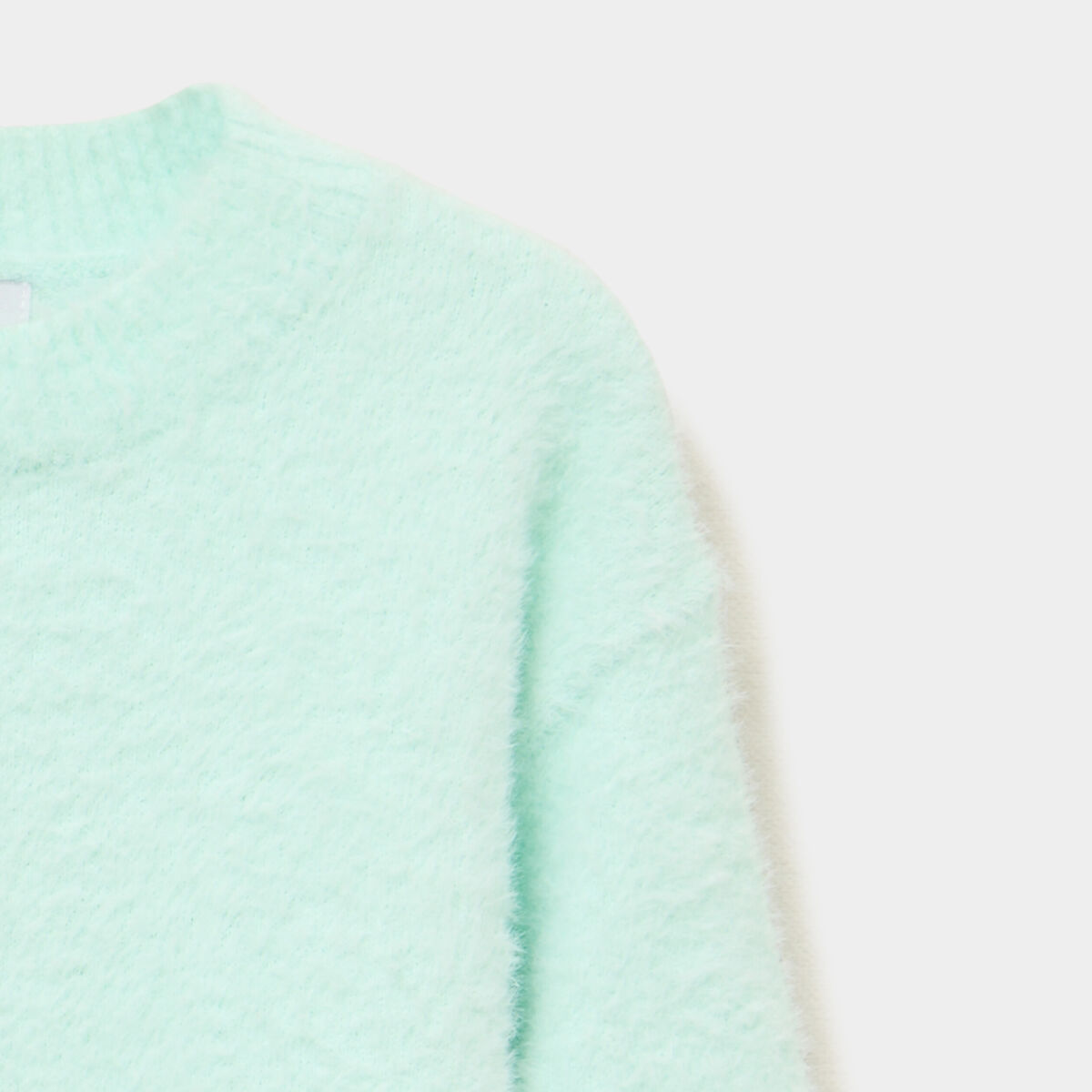 Pull mailles duveteuses manches longues vert clair fille