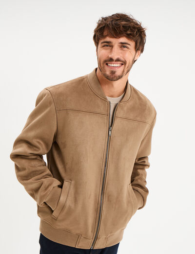 Blouson bomber effet su&eacute;dine taupe homme