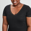 T-shirt manches courtes col V noir femme grande taille