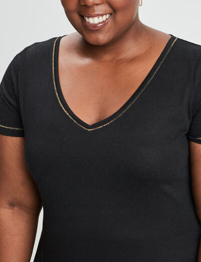 T-shirt manches courtes col V noir femme grande taille