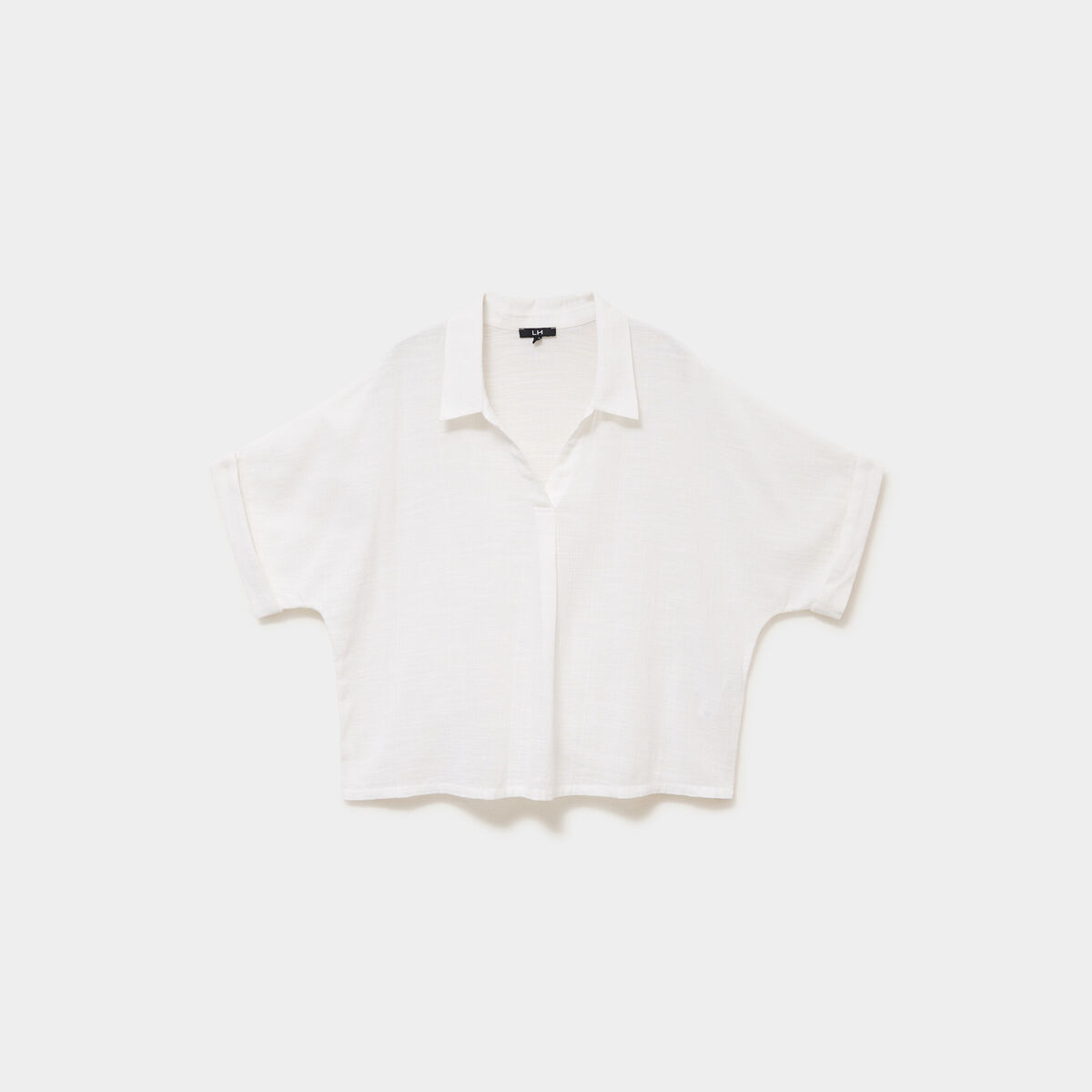 Blouse col chemise oversize coton blanc femme