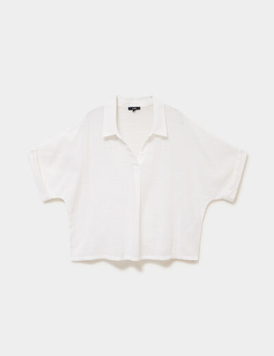 Blouse col chemise oversize coton blanc femme
