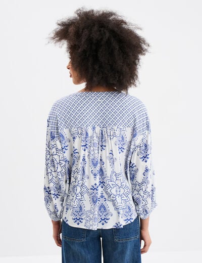 Blouse fluide col tunisien blanc femme