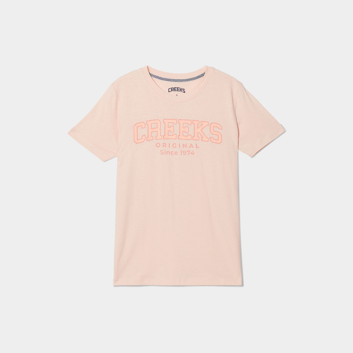 T-shirt oversize col rond coton Creeks orange corail femme