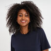 T-shirt col rond manches courtes coton bleu fonc&eacute; femme