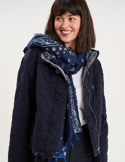 Foulard &agrave; pampilles bleu femme