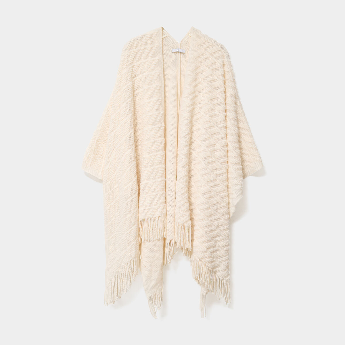 Poncho &agrave; franges ample ivoire femme