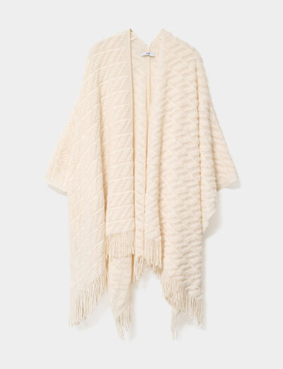 Poncho &agrave; franges ample ivoire femme