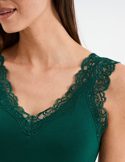 Débardeur ajusté avec dentelle vert foncé femme
