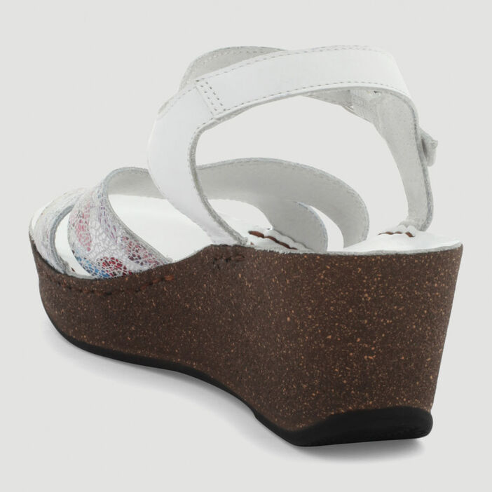 Sandales motif façon mosaïque cuir femme blanc