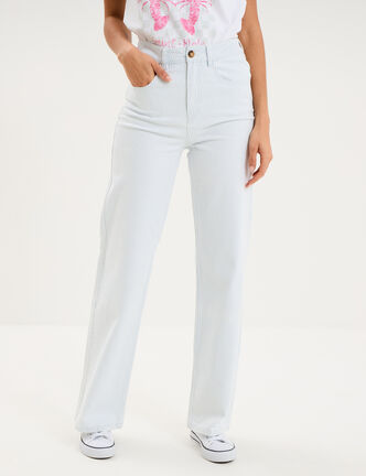 Jean droit taille haute coton blanc femme
