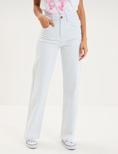 Jean droit taille haute coton blanc femme