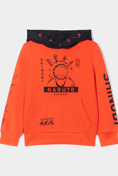 Sweat à capuche hoodie coton Naruto orange foncé garçon