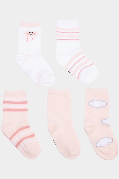 Lot de 5 paires chaussettes rose b&eacute;b&eacute; fille