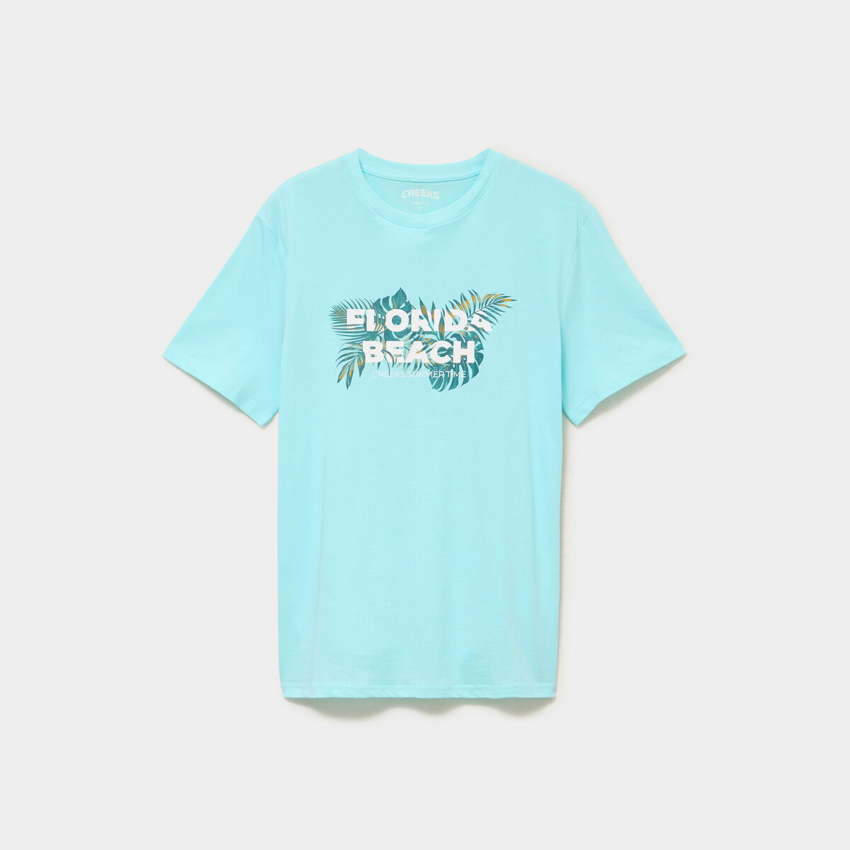 T-shirt &agrave; manches courtes droit coton bleu turquoise homme