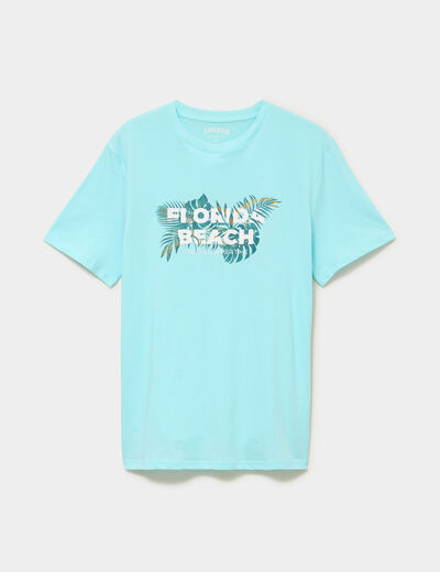 T-shirt &agrave; manches courtes droit coton bleu turquoise homme