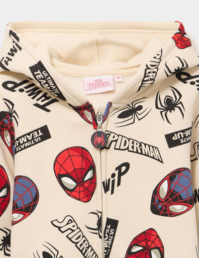Sweat zipp&eacute; &agrave; capuche Spider-Man ecru gar&ccedil;on