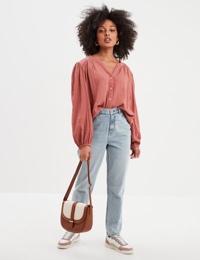 Blouse col tunisien gaze de coton Creeks vieux rose femme
