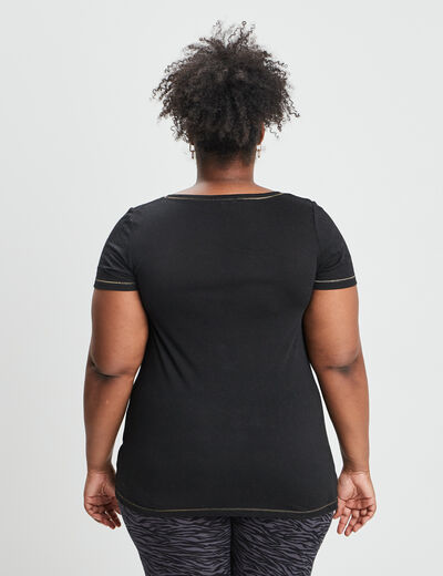 T-shirt manches courtes col V noir femme grande taille