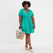 Robe courte évasée col cache-coeur vert femme grande taille