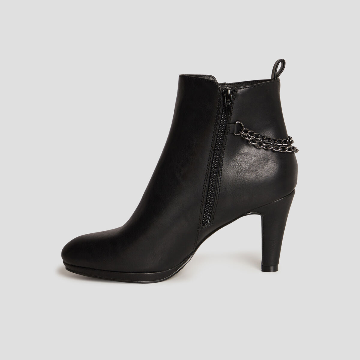 Bottines d&eacute;tails cha&icirc;nes &agrave; talons noir femme